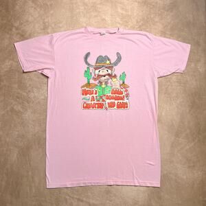 Vintage 90s Novelty Cowboy T-Shirt Pink Here's A Quarter Western Funny Oversized